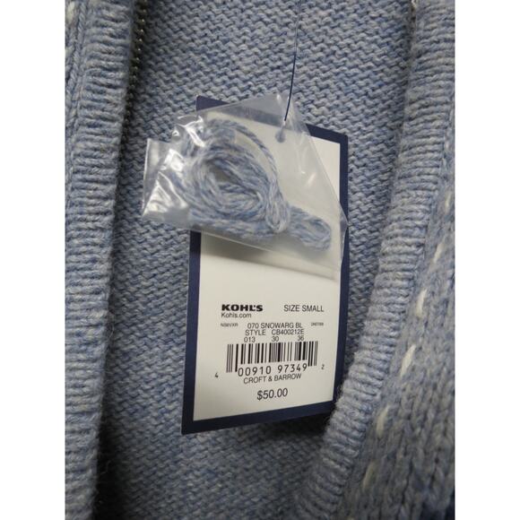 Croft & Barrow Size Small Blue Argyle Snowflake Zip Cardigan Sweater w/ Tags - Picture 6 of 7